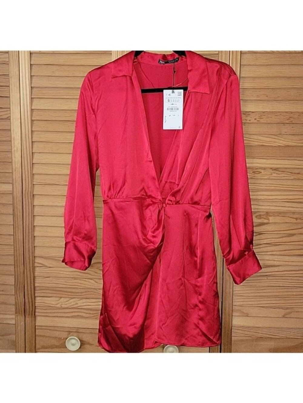 Zara Red Satin Wrap Mini Dress NWT Size Small Long Sleeve Silky Party Date Night